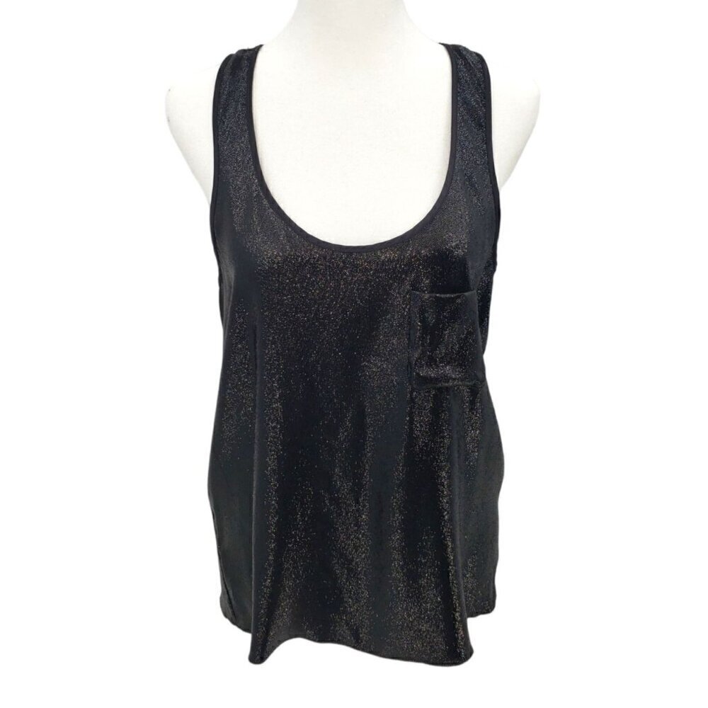 Womens Racerback Silk Tank Top Sz S 4 6 Black Shimmer Sparkle Low Cut Sexy Party